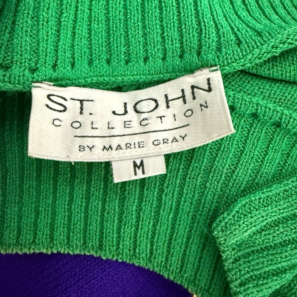 St. John Collection Green & Purple Knit Sweater Crest Logo Size M - Picture 6 of 7